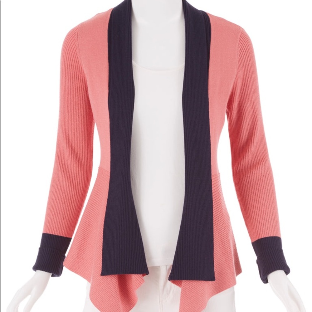 2 Ribbed Colorblock Open Front Cardigans